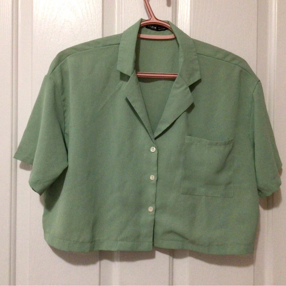 SHEIN Mint Green Cropped Shirt! Sz. S. Excellent Condition!